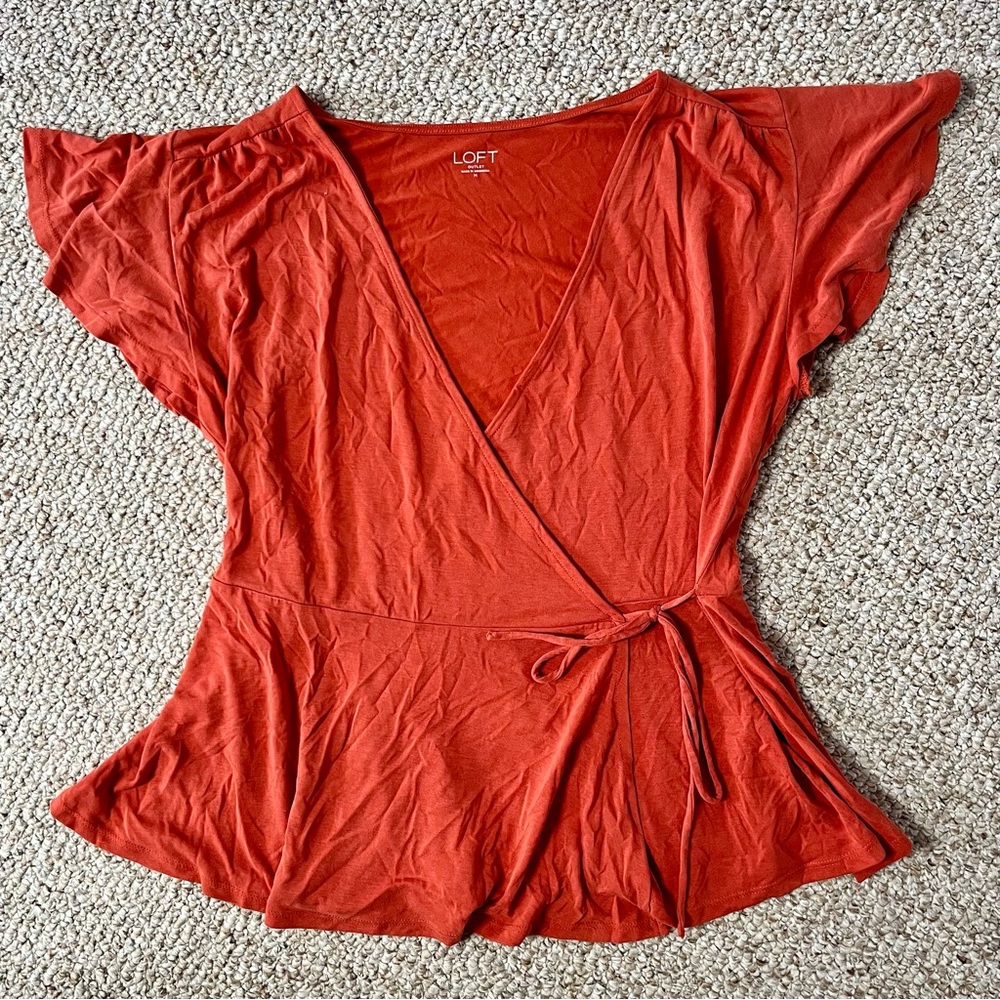 Orange Loft Wrap Top Blouse